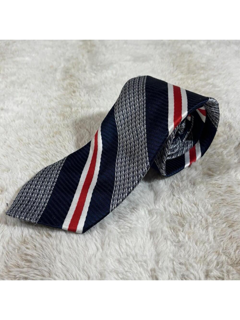 Vintage Libert Navy Red White Diagonal Stripe Wide Neck Tie Retro Mod